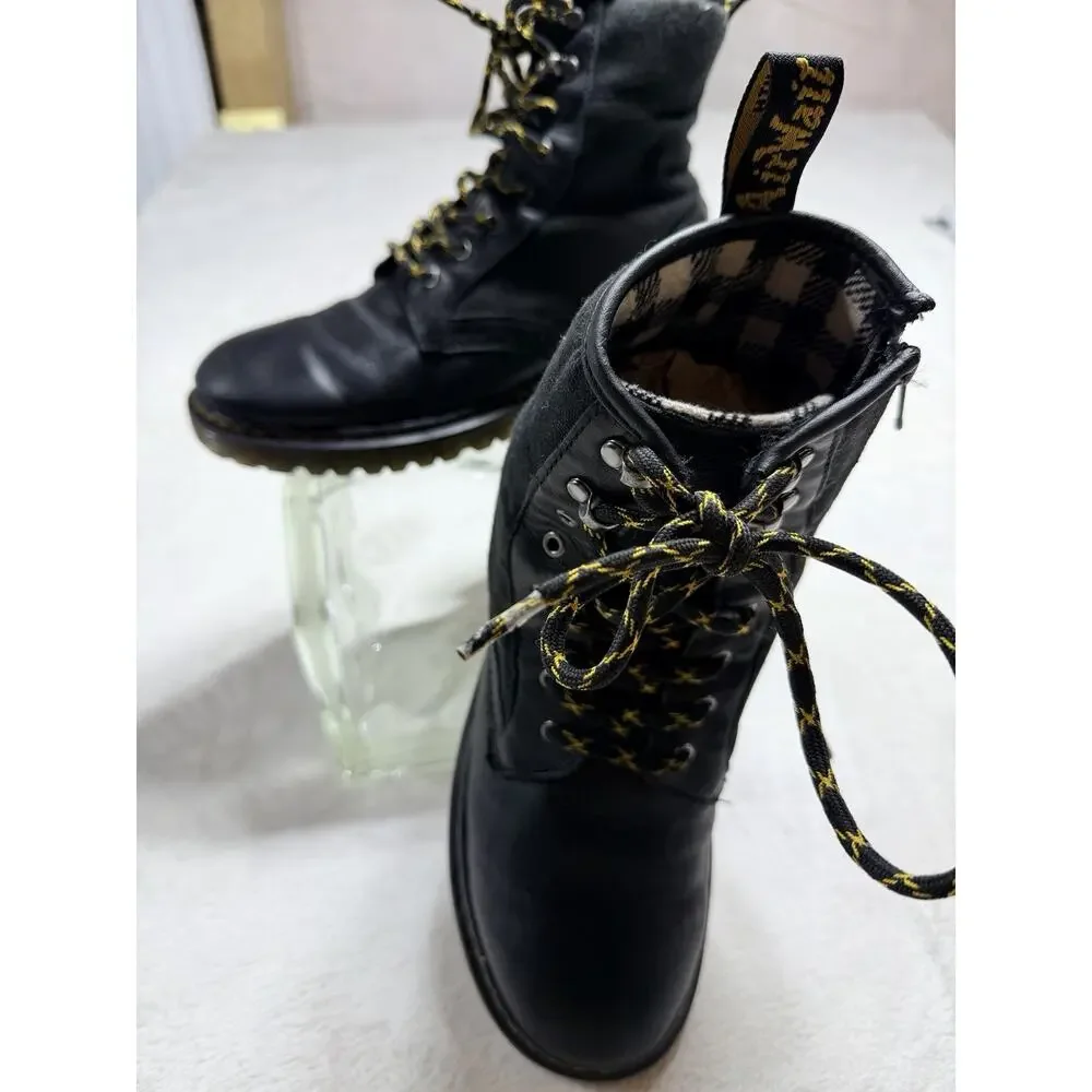 Dr. Martens 1460 Panel Y Ladies 7 Plaid Lined Black Combat Boots Modern Craft